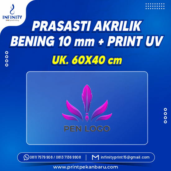 Prasasti Akrilik Bening 10 mm + Print UV uk 60 x 40 cm